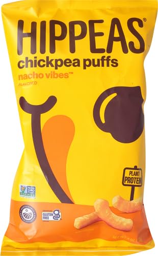 Image of Hippeas Chickpea Puffs, Nacho Vibes, 4 Ounce (Pack of 4), 4g Protein, 3g Fiber, Vegan, Gluten-Free, Crunchy, Plant Protein Snacks
