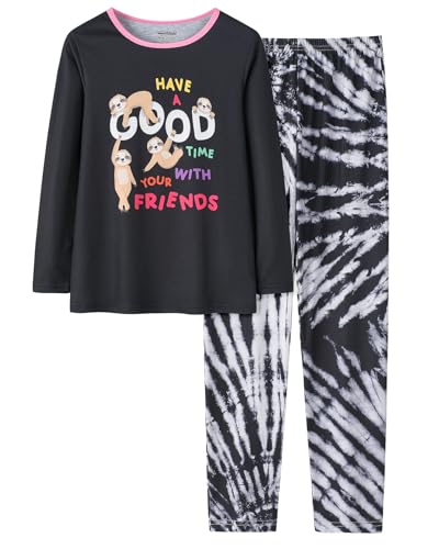 Image of Tie Dye Pajamas for Girls Soft Butterfly Sloth Fall Clothes Big Kids Sleepwear 2-Piece Long Sleeve Set Size 6-16
