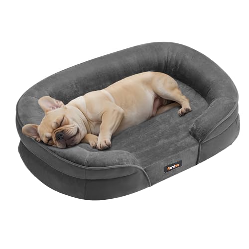 Feandrea Cuccia per Cani di Taglia Media, 76 x 51 x 18 cm, Ortopedica, Rivestimento Impermeabile, Bordi Rialzati, Sfoderabile e Lavabile, Antiscivolo, Grigio Ardesia PGW281GN01