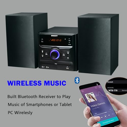 image for WISCENT Hi-Fi System, Stereo Shelf System for Home with Bluetooth, CD 