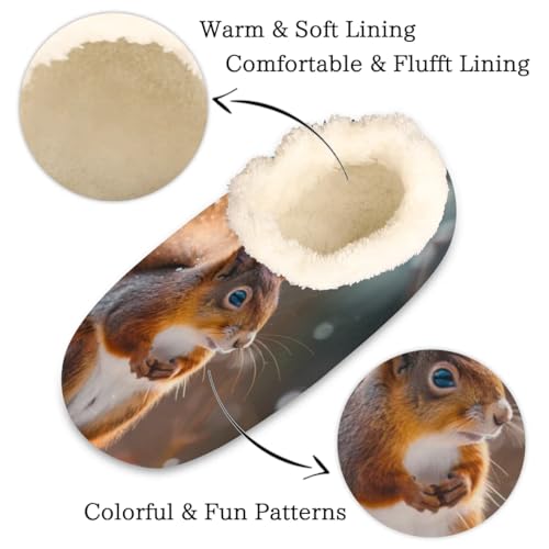Cute Squirrel House Slippers for Women Men, Winter Squirrel Fuzzy Soft Cozy Non Slip Slipper Socks2