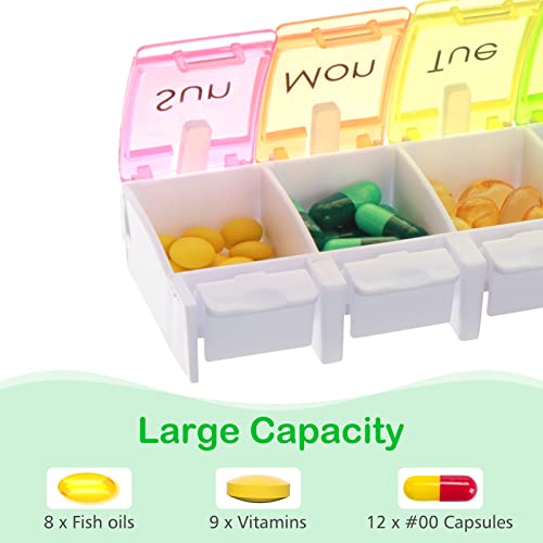 Organizador de comprimidos semanal grande da Press Type, caixa de comprimidos grande para 7 dias, se