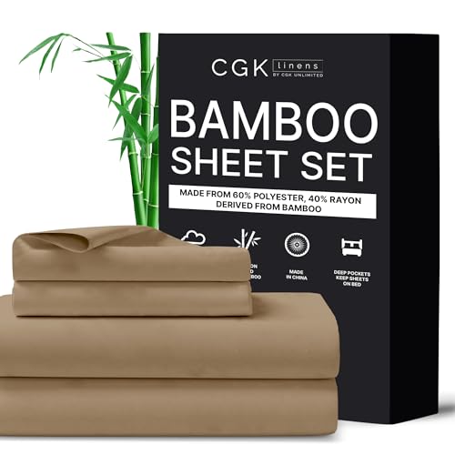 Cal King Size Bed Sheet Set - 60% Polyester 40% Rayon Derived from Bamboo | Cooling Sheets for Hot Sleepers, Breathable & Silky Soft, 16" Inch Deep Pockets, Hotel Luxury Bedding, White
