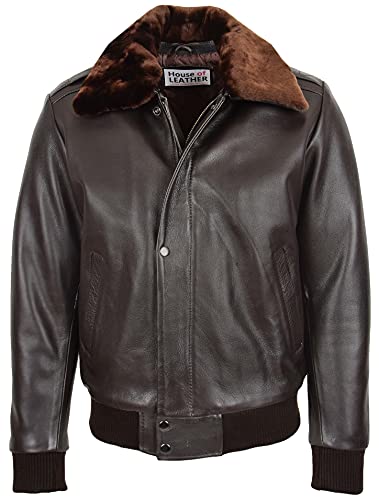 Cazadora de cuero para hombre con cuello extraíble Pilot Aviator Leroy, marrón, M Cover