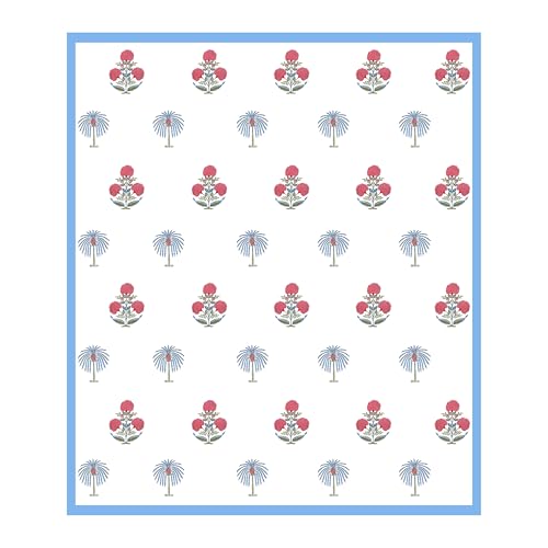 Image of BLOCKS OF INDIA Hand Block Printed 200 TC Cotton King Size Bedsheet (Open Blue Motifs)