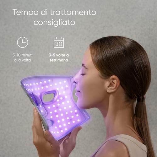 Maschera LED Viso Terapia, 7 Modalità, Fototerapia Luce Rossa Portatile con LED NIR, Silicone Morbido, Trattamento 5-10 Min, Protezione Occhi, Infrarossi Ricaricabile - Illuminazione - Immagine 5