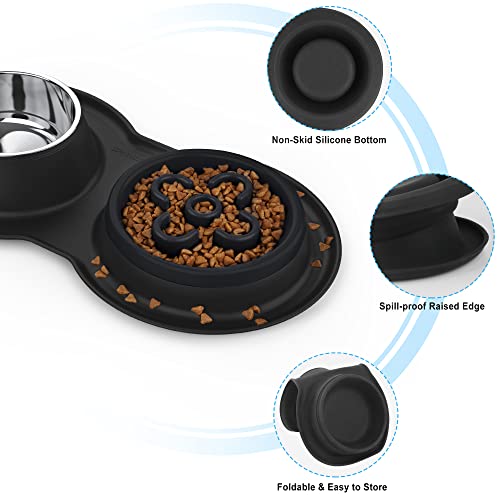 Burgeonnest Dog Bowl Slow Feeder,4 In 1 Dog Food And Water Bowl With Stand Slow Down Eating Dog Puzzle Bowl Set With Non-Skid Silicone Mat For Small Medium Dogs #TOP5