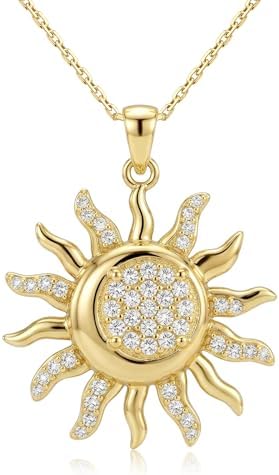 Sun and Moon Necklace for Women- 925 Sterling Silver 14K Gold Pla...