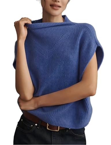 Women’s Knit Sleeveless Sweater Vest High Neck Pullover Ribbed Top Casual Fall Layering Knitwear