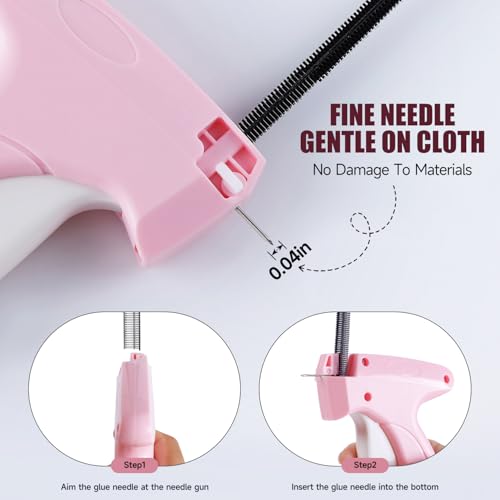 Image of Pink and White Stitch Gun for Clothes - Quick Stitch Sewing Gun for Clothing Fixer Includes 2000 Black Fasteners & 2000 White Fasteners with 6 Need