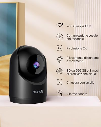 Tenda 2K Telecamera Sicurezza Interno, Videocamera Wi-Fi 6 Pan-Tilt per la Sicurezza Domestica, Rilevamento del Movimento, Modalità Privacy, Visione Notturna 12 m, Audio Bidirezionale (CP3 3.0 Nero) - Immagine 1
