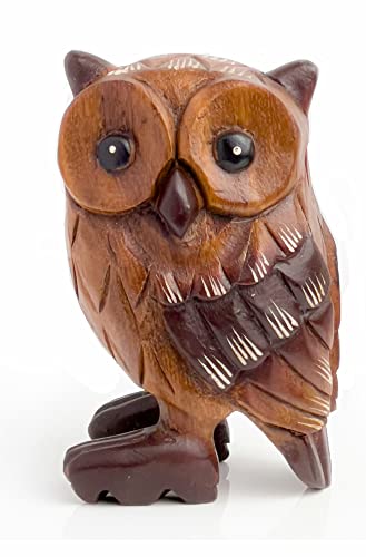 Funky Factory Hibou en bois magnifiquement sculpté à la main en bois durable (13 cm)