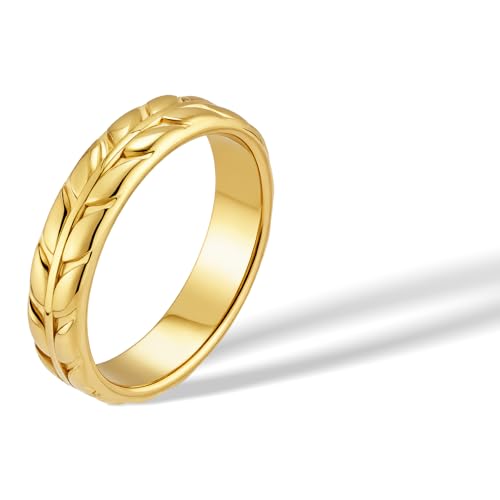 Tulip Flowers Wedding Promise Band Dome Ring for Women Men,14k Gold Plated Titanium and Stainless Steel Comfort Fit Band Ring