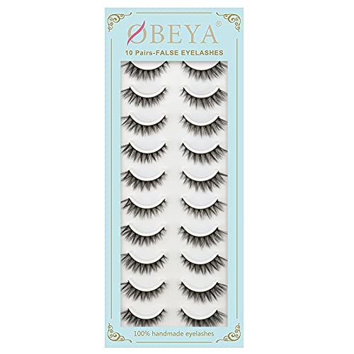 Obeyalash False Lashes 10 Pairs Short Fake Eyelashes Natural Look Lightweight Cat EyeLashes 100% Handmade False Eye Lashes Reusable Fake Lashes (009 Style)