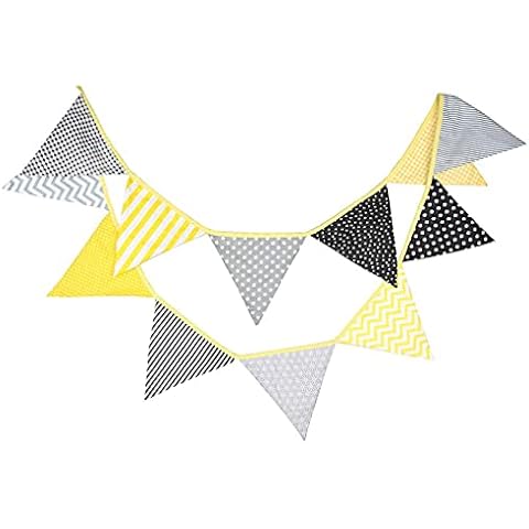 F-blue Birthday Bunting Banner Kids Party Cotton Bunting kids bunting banner Flags Children Birthday Wall Decoration, Yellow, Grey Cover
