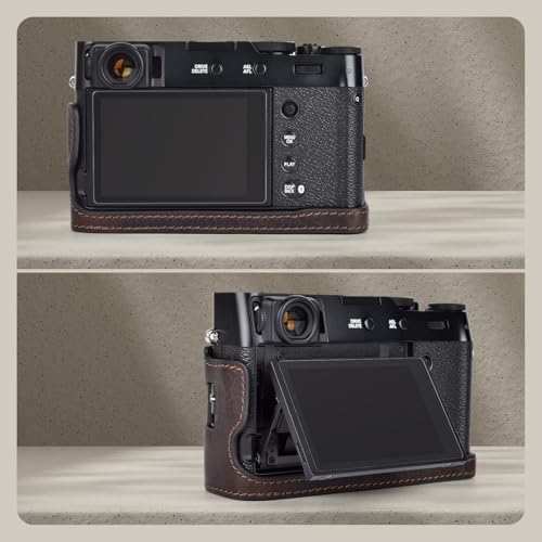 MUZIRI KINOKOO Étui Fuji X100VI, Demi-étui de Protection en Cuir véritable Compatible avec l'appareil Photo Fujifilm X100VI - avec Ouverture en Bas et Conception de poignée - Café – vue 8