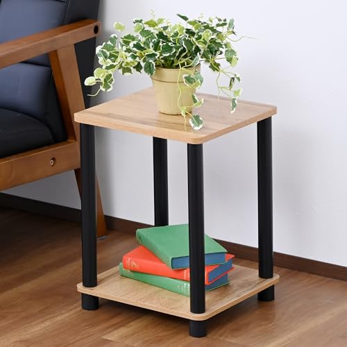 山善(YAMAZEN) サイドテーブル 2段 ミニテーブル 棚 ラック 幅29.5×奥行29.5×高さ40.5cm 工具不要 組立かんたん オーク４/ブラック LSTB-3030(OAK4/BK)