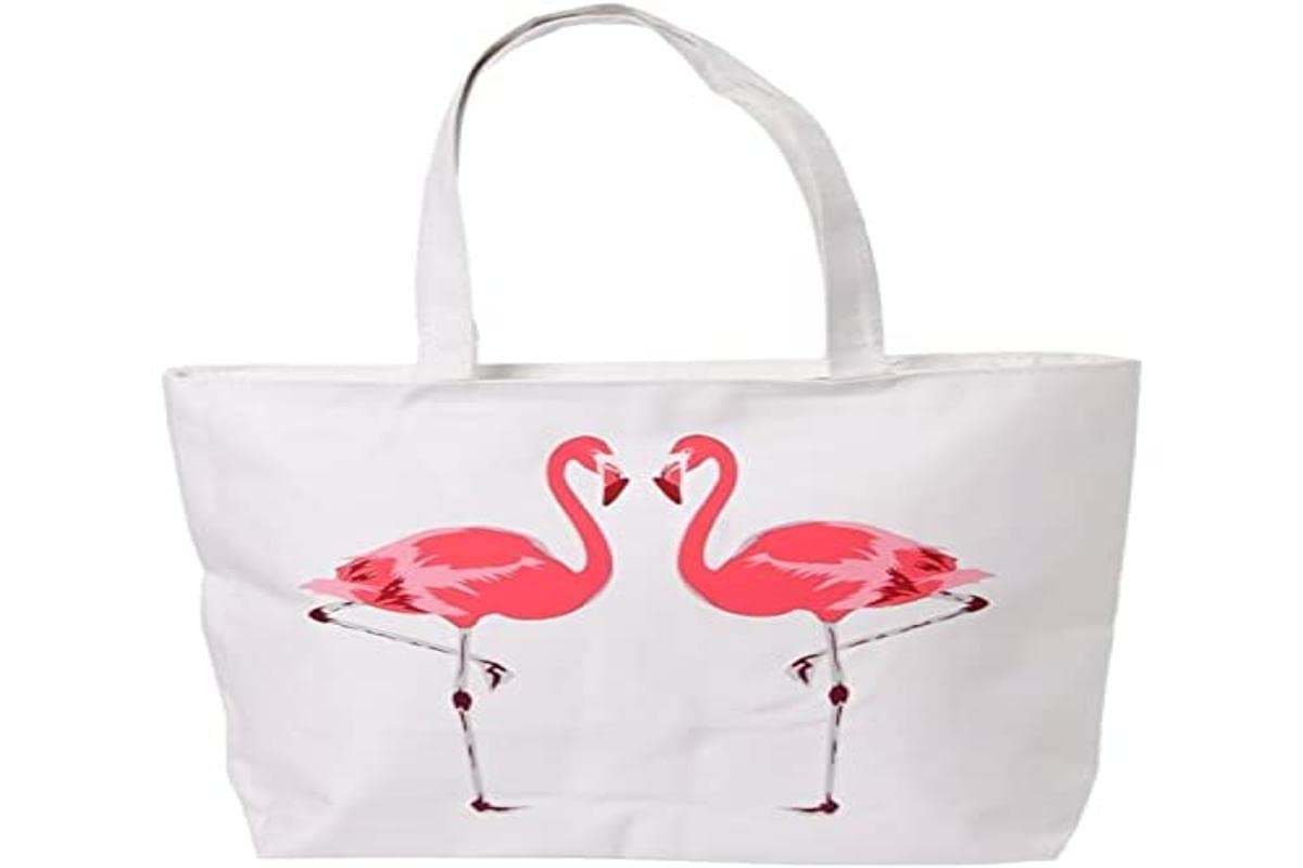 Puckator Flamingo Design Reusable Zip Up Cotton Bag Canvas Tote