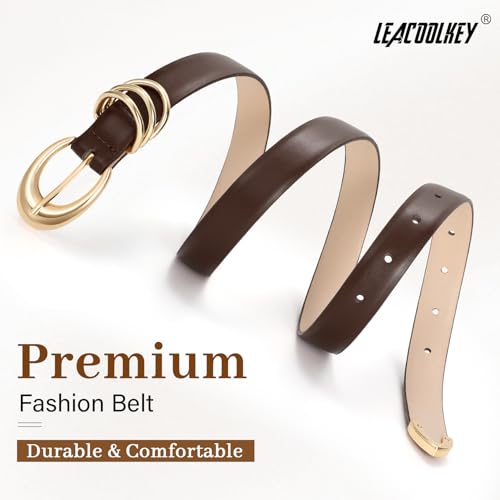 LEACOOLKEY Women Leather Belt for Jeans Pants Fashion Ladies Skinny Faux Leather Dress Belt2