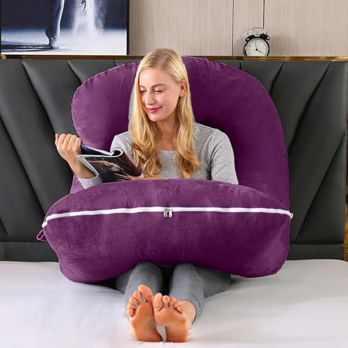 Image of G-Shaped Pregnancy Pillows for Sleeping G-Shape, Maternity Pillow, Pregnancy Gifts for Women, Full Body Pillow and Support - for Back, HIPS, Legs, Belly, Removable Washable Velvet Cover (Purple)