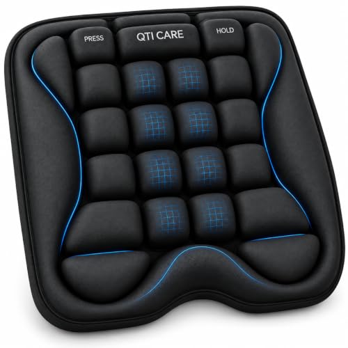 Qticare Airplane Seat Cushion, Air-Cell Travel Cushion for Long Flights, Inflatable Portable Seat Pad with Built-in Pump for Air Travel, Car, Office Chair and Wheelchair