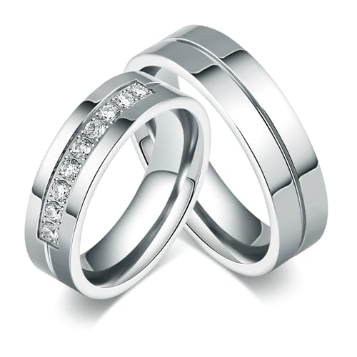 Bishilin Acero Inoxidable 6Mm Anillo de Promesas para Parejas Juego con 2 Anillos Mujeres Talla 17 & Hombres Talla 27