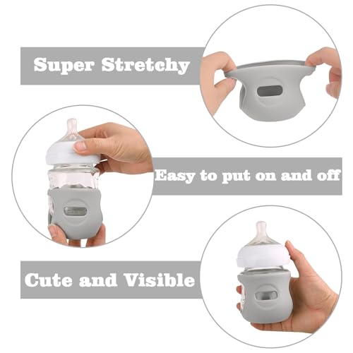 3 Pack Silicone Sleeves for Avent Natural Glass Baby Bottles, Anti Breakage Baby Bottle Holder, Compatible Philips Avent Glass Natural Baby Bottle 4 oz(Grey+Dark Blue+Apricot) - Thumbnail 4
