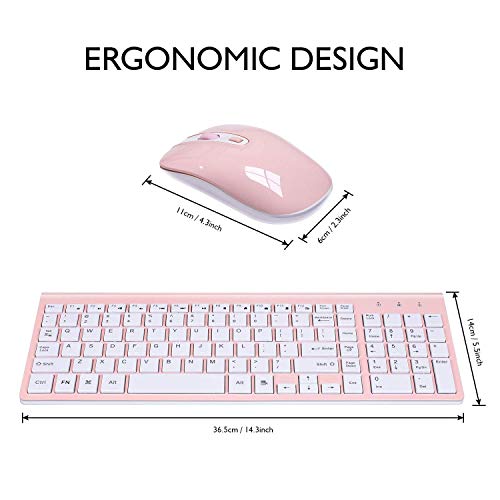 Image of cimetech Wireless Keyboard and Mouse Set, 2.4G Ultra-Thin Sleek Design, USB Compact Full Size Keyboard Mouse Combo for Windows, Computer, Desktop, PC, Notebook - Pink
