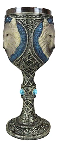 Ebros Royal Blue Celtic Knotwork Magic Remus Gray Wolf Wine Chalice Goblet Cup 7Oz Home Kitchen And Dining Decor Accessory Ceremonial Goblet For Direwolf Wolves Timberwolf Coyote Fans #TOP3