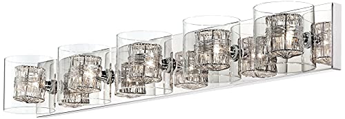 Possini Euro Design Modern Wall Mount Light Polished Chrome Silver Aluminum Wrapped Wire 39" Wide 5-Light Vanity Fixture Clear Borosilicate Glass For Bathroom Over Mirror House Home Room Decor #TOP4