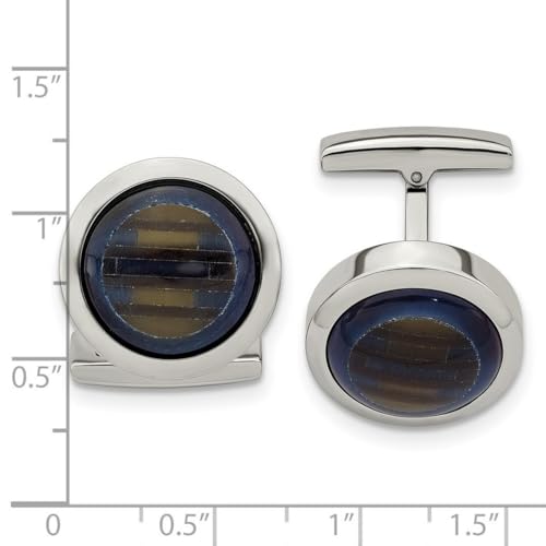 Gemelos de acero inoxidable pulido azul ojo de gato 19.5mm miniatura 2
