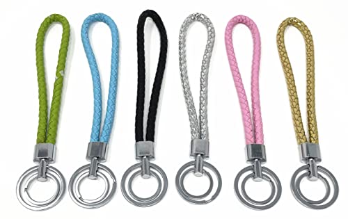 Pu Leather Braided Wrist Straps With Double Ring Keychain Key Fob Pack 5 #TOP18