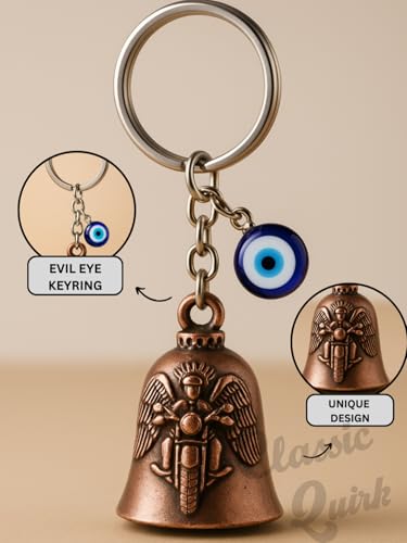 Image of Evil Eye Hooked Guardian Bell Keychain - Protective Lucky Charm Bell with Clip Hook for Bike, Car, Key & Bag | Spiritual Good Luck Talisman Gift