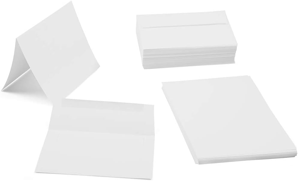 JAM PAPER Foldover Greeting Cards & Matching Envelopes Set - A7-5 1/8 x 7 1/4 - White - 50/Pack