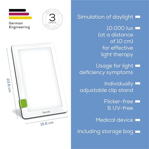 Beurer TL30UK Sad Lamp | Helps Combat Seasonal Affective Disorder | Daylight Therapy Lamp With 10,000 Lux | Adjustable Stand And Travel Bag | Uv-Free Led Light Therapy | Medical Device - 6