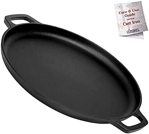 Cast Iron Pizza Pan/Round Griddle - 13.5"-Inch Flat Skillet - Great for Crepes and Frozen Pizza - Pre-Seasoned Comal for Tortillas - Dosa Tawa Roti - Baking, Stove, Oven, Grill, BBQ, Campfire Safe