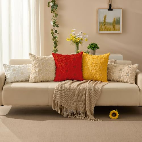 Image of DFXSZ Spring Summer Pillow Covers 20x20 inch Set of 2 Red Sunflower | Farmhouse Decor Soft Plush Faux Fur Jacquard Throw Pillow Covers|For Spring Holiday Sofa Home Decor