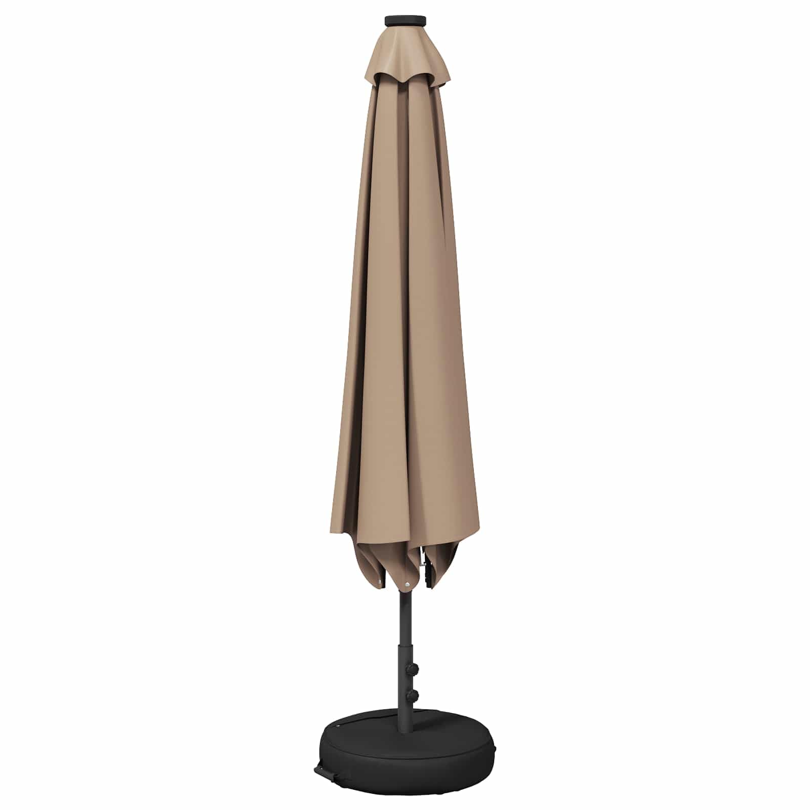SYDE Ombrellone da giardino con luci LED e base, 230 x 230 cm | Poliestere 160 GSM, inclinazione regolabile, solare, sacco di sabbia, verniciato a polvere