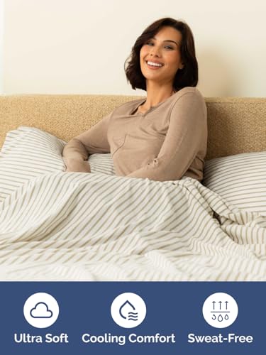 Image of Extra Deep Twin Fitted Sheet - Single Fitted Sheet Only - Beige Stripes | Easily Fits 18 inch to 24 inch Mattress, Soft, Wrinkle Free, Breathable & Comfy, Extra Deep Pockets Hotel Luxury Fitted Sheet