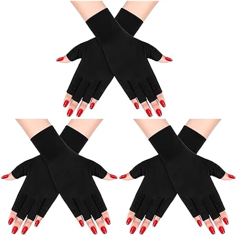 ONESING 3 Pairs UV Protection Gloves Fingerless Gloves Non Slip Summer Driving Riding Cycling Gloves for Women Girls, Black Cover