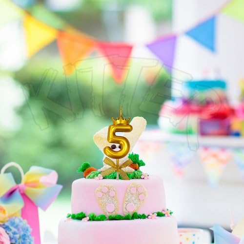 Image of KITTER 1 Pc 5 Number Candle for Birthday Cake, Five Number Crown Candle Metallic Gold Number 5th Birthday Cake Decoration, Num BER Candles for Anniversary Cake Topper 0-9 (Pack of 1)