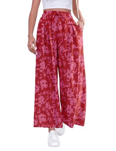 Image of ZJCT Wide Leg Palazzo Pants for Women Summer Beach Pants Flowy Loose Casual Lounge Pajama Yoga Pants with Pockets