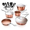 Gotham steel hammered 15 pc ceramic cookware set nonstick copper pots and pans set non stick for kitchen with utensils deep pots and pans for cooking non toxic cookware sets oven dishwasher safe  urban country home decor