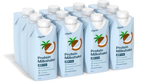 Vilgain Protein Milkshake 33g Eiweiß pro Portion Laktosearm Fertiger Milchproteinshake Hochwertige Zutaten Ohne Künstliche Zusätze Mit Stevia Gesüßt (12x330ml Kokosnuss)
