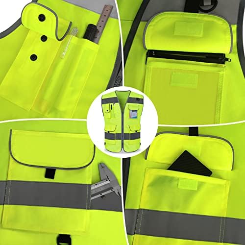 TCCFCCT Hi Vis Vest 9 Pockets High Visibility Reflective Safety Vest for Men Women, Safety Construction Vest with Reflective Strips, Meets ANSI/ISEA Standards, (CA-Yellow Medium) — view 3