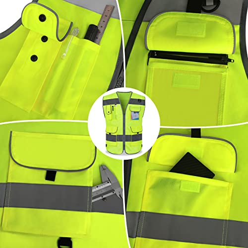 Tccfcct High Visibility Vest 9 Pockets Reflective Safety Work Vest For Men Women, Hi Vis Construction Vest With Reflective Strips, Meets Ansi/Isea Standards, (Yellow, Large) #TOP3