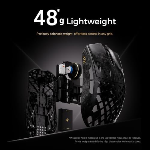 ATK Blazing Sky Ghost Ultimate+ Wireless Gaming Mouse, Hollow Carbon Fiber, PAW3955 Master Sensor, DPI up to 50,000, 48g Lightweight, 8K Polling, 200 Hr Battery Life, Tri-Mode 2.4G/BT/Wired - Silver - 1