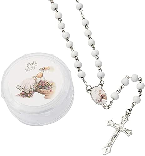 Miniatura 2 de YRP Gifts - 12 piezas de recuerdos de fiesta de bautismo, rosario de madera perfumada blanca, ángel bebé, Nuestra Señora de Guadalupe, San Judas,