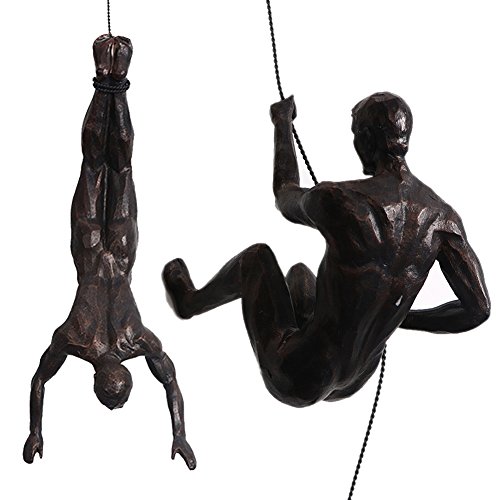 Ibnotuiy Wandskulpturen Nordic Retro Kunstharz Klettermann Wandskulpturen Kreative Handgefertigte Figur Bar/Zuhause/Büro Kunst Decor Skulptur (Set A, Kupfer Schwarz) Cover