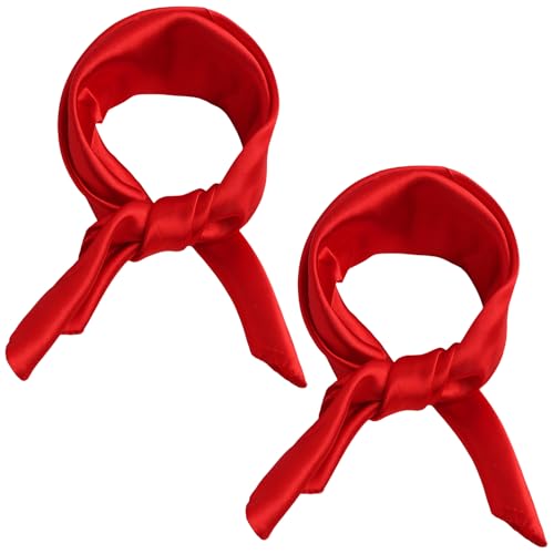 Tiryns Lot de 2 Foulard Carré Femmes, Foulard en Soie Femme Rouge Carré Couleur Unie en Mousseline Élégant bandeau Turban Cheveux Mouchoir Echarpe...